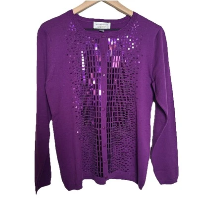 Женский кардиган Victor Costa XS фиолетовый с блестками спереди для вечеринки блестящий свитер для мероприятий - Изображение 1 из 4