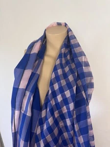 ISSEY MIYAKE me Geometric Fringe Silk & Cortton Blue & Pink Scarf - Picture 1 of 23