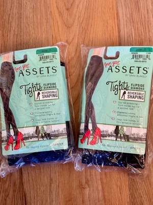 Spanx Asset Black Tights Flipside Diamond Reversible Shaping Siz 3 - NIP 2 Packs Foto 1 de 4