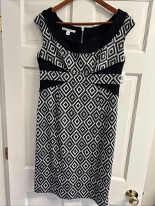Maggy London Black & Grey Size 12 Diamond Pattern Cocktail Dress Lined Top NWT - Picture 1 of 10