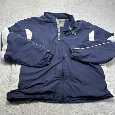 Under Armour UA 夹克蓝色全拉链羊毛衬里男式 L 码 — 第 1/4 张图片