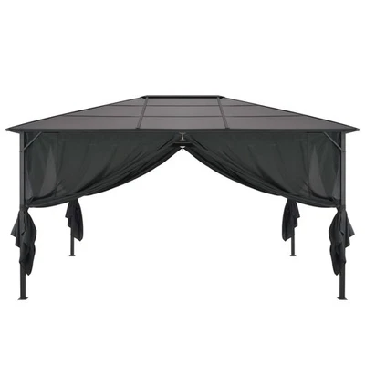 Gazebo Canopy Party Tent Patio Pavilion with Curtains Aluminum Black vidaXL - Image 1 of 2