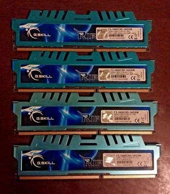 G Skill Ripjaws X F3-1600C9D-16GXM DDR3 PC3-12800u LOT (4) x 8GB = 32GB RAM - Image 1 of 2