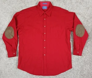 Pendleton Red Wool Button Front Short Elbow Pads Mens XL Long Sleeve - Picture 1 of 7