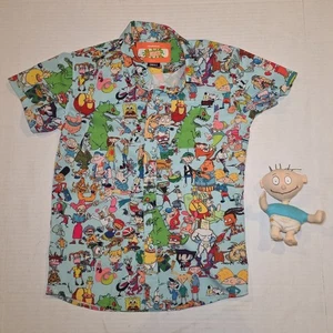 RSVLTS Nickelodeon Halloween Mash Up Camisa Niños Pequeña Azul Estampado Botón - Imagen 1 de 4