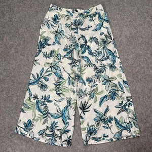 Tahari Linen Pants Womens Large Blue Green White Wide Leg Floral Tropical Beach - Picture 1 of 8