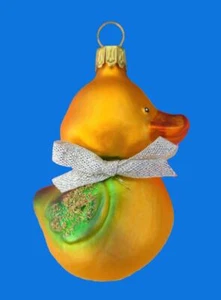 GOLD DUCK SILVER BOW GERMAN BLOWN GLASS CHRISTMAS TREE ORNAMENT BABY - Picture 1 of 1