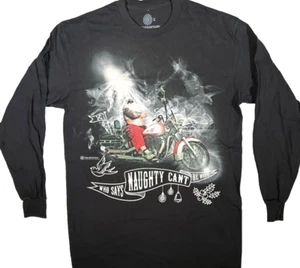 The Mountain Naughty/Nice Biker Santa Black T-Shirt Size Medium Brand New - Picture 1 of 7