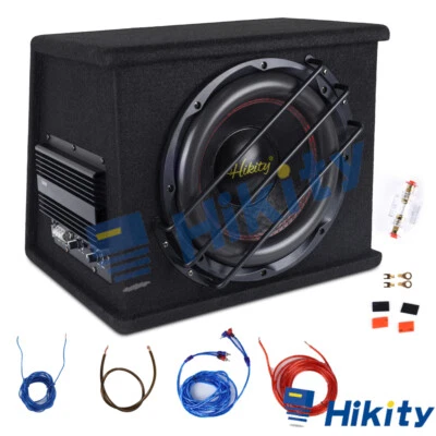 Hikity 5800 Watt 30cm 12" Aktiv Subwoofer Kofferraum Bassreflex Auto + Kabelset - Bild 1 von 4