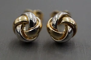 14K Tri Color Solid Gold 8MM Trinity Love Knot Design Stud Earrings.(#0712220)   - Picture 1 of 11
