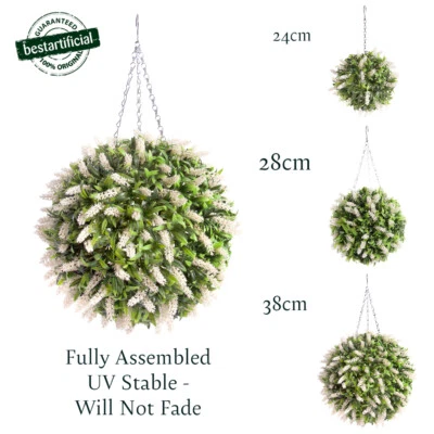 Best Artificial White Lavender Flower Hanging Basket Garden Wall Topiary Balls