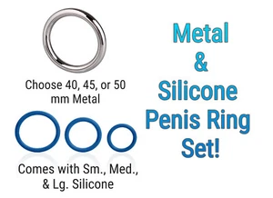 Metal & 3-piece Silicone Cock ring SET! - Ejaculation delay sex product for men - Picture 1 of 29