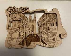 GDANSK Poland Wood Refrigerator Magnet Utica Mariacka - Picture 1 of 7