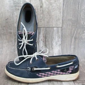 Sperry Top-Sider Womens Bluefish Boat Shoes Navy Sz 7 M Blue Leather Plaid Trim - Picture 1 of 10