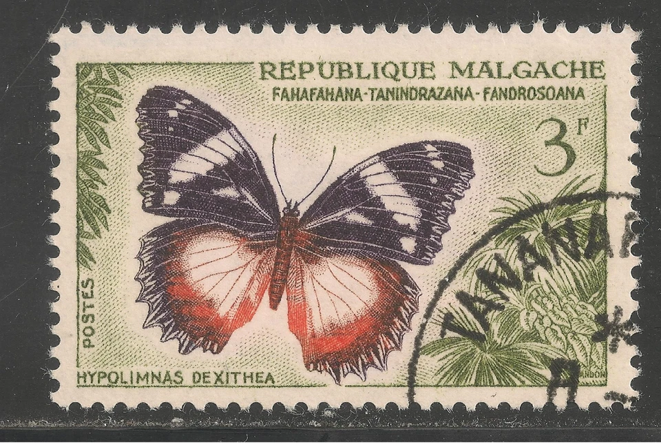 Malagasy Republic #310 (A32) VF USED - 1960 3fr Hypolimnas Dexithea Butterfly  - Image 1 of 1