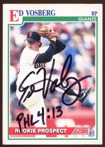 1991 Score ED VOSBERG Signed Card autograph AUTO GIANTS CREASED