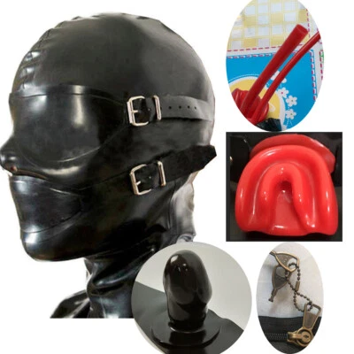 Latex Rubber Hood with Removable Eyes and Mouth Mask Open Eyes Mouth NOSE TUBE - Image 1 of 4