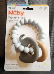 Nuby Teething Ring - Natural Wood & Silicone - Elephant - 3+ Month - Picture 1 of 2