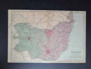 Antique 1881 map - Suffolk - Ipswich - Bury St Edmunds - Bacon / Weller - Picture 1 of 11