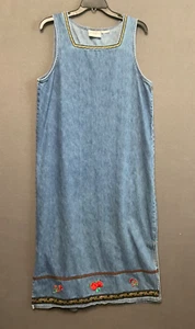 Vintage Studio Ease Denim Maxi Dress Sz Large Sleeveless 90s Cottagecore Floral - Picture 1 of 7