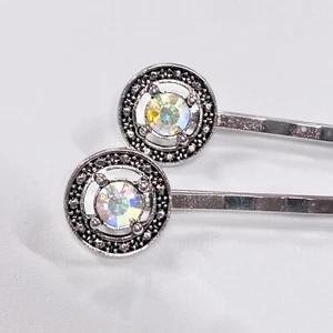 Juego de 2 Pins Bobby Lilla Rose LOVELY CIRCLE #1566 piedra aurora boreal plata - Imagen 1 de 5