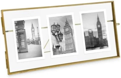 Marco flotante de vidrio y metal estilo vintage Isaac Jacobs de 3 fotos Foto 1 de 4