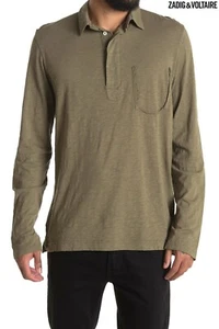 POLO ZADIG & VOLTAIRE NUOVA CON ETICHETTE $158 TOGO FLAME OVERDYED L/S 100% COTONE OLIVA. TG M - Foto 1 di 9