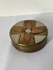 Antique Brass,silver And Copper Pill Pot Powder Box Snuff Box Engraved - Picture 1 of 3