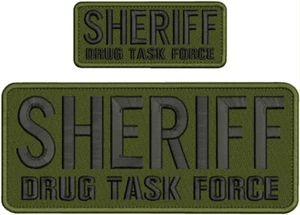 SHERIFF DRUG T F  Embroidery Patch 4x10 And 2x5 Velcr@ On Back BLACK ON OD GREEN - Picture 1 of 1