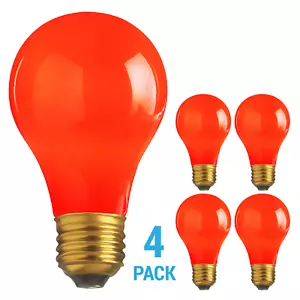 4 Pack CERAMIC SOLID RED BULBS A19 25W 120V Medium E26 Base 25A19 Dimmable - Picture 1 of 5