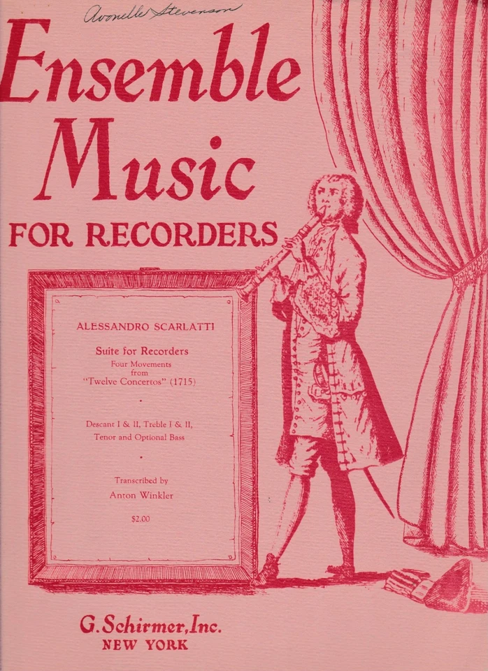 Ensemble Music for Recorders, Scarlatti Suite, Transcribed by Anton Winkler - Image 1 of 1