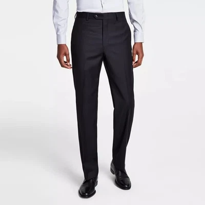 Pantalones de traje Michael Kors para hombre negros de lana lisa elásticos de ajuste clásico talla 44W 30L Foto 1 de 4