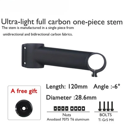 28.6/31.8mm Ultra Light Full Carbon Fiber Bicycle Stem -6/17 Degree 80-120mm   - Image 1 of 4