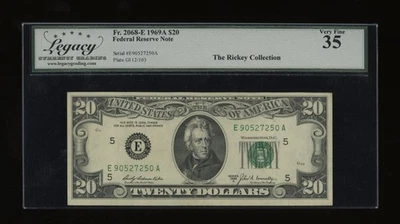 DBR 1969-A $20 FRN Richmond Fr. 2068-E Legacy 35 Serial E90527250A - Image 1 of 2