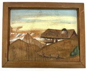 ANRI Wood Carving Wall Plaque Relief Hanging Mountain Scene Vintage - Picture 1 of 4