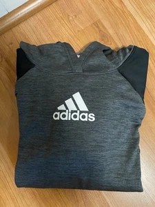 Adidas Hoodie Youth Medium 10/12 Hooded Sweatshirt Hoodie Black /Gray - Picture 1 of 5