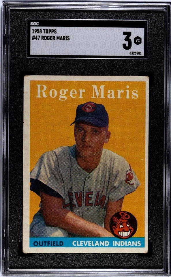 🔥⚾️РОДЖЕР МАРИС⚾️🔥1958 TOPPS SGC 3 VG EX #47 КАРТОЧКА ДЕБЮТАНТА ИНДЕЙЦЫ ЯНКИ - Изображение 1 из 4