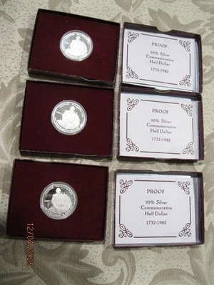 1982 george washington silver half dollar proof with box and coa, 3 pieces lot. - Image 1 of 3