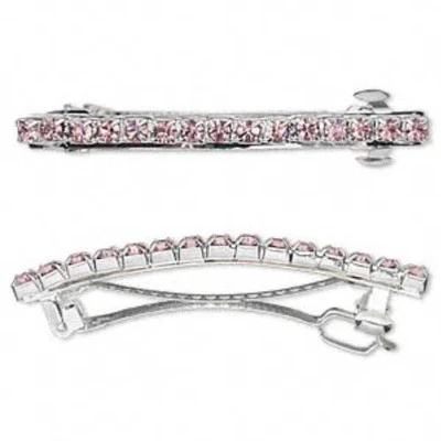 2 Barrettes 2,25” fecho seguro 30 3mm strass cor banhado a prata - Imagem 1 de 3