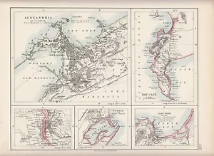 1897 VICTORIAN MAP ~ ALEXANDRIA ENVIRONS THE CAPE CAIRO DURBAN PORT NATAL - Picture 1 of 1