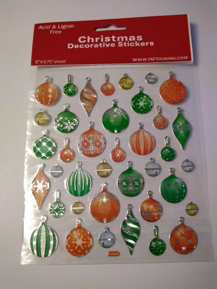 STICKER KING Crafts Stickers Christmas Ornaments Red Green Silver Foil Different Shapes Bulbs
