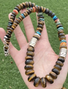 Sterling Silver Graduated Tiger’s Eye Multi Stone Bead Necklace. 24 inch - Picture 1 of 12