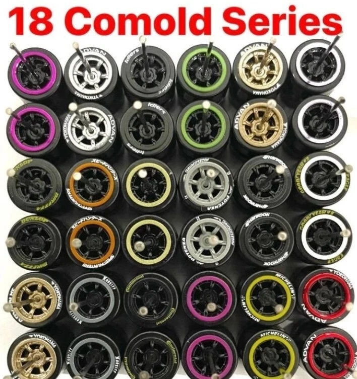 Neumáticos de plástico CS18 1:64 serie Comold - aptos para Hot Wheels Matchbox diecast - juego de 18 Foto 1 de 4