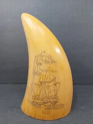 SPERM WHALE Resin Tooth Whale Ship Portrait 1821- 7 1/2″ Tall • 47.21$