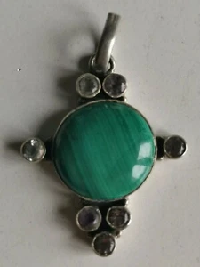 CINDOLO CON MALACHITE E AMETISTA GRAMMI 11 - MICROFUSIONE DI QUALITA' IN ARGENTO - Picture 1 of 4