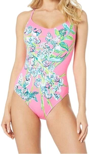 Lilly Pulitzer Azalea One-Piece Pink Tropics Sway This Way Eng Swim Size 14 - Picture 1 of 1