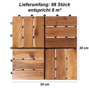 88 Stück 30x30 cm Akazienfliesen = 8 m² Holzfliesen Akazien Holz Klickfliesen - Bild 1 von 3