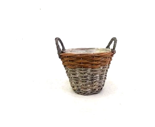 2x Korb rund mit Henkel grau/braun Pflanzkorb Übertopf rund Ø23cm H15cm Terrasse - Bild 1 von 1