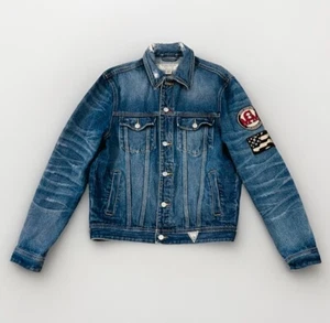 GUESS Men’s Denim Jean Jacket Biker Dillon Icon MCM Patch Since 1981 Size Medium - Picture 1 of 8