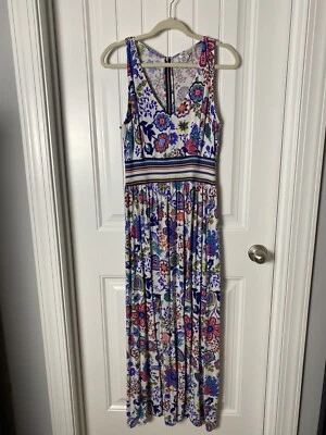 Maxi Vestido MILLY Boho Festival Floral Profundo Cuello en V Sin Mangas Jersey Tejido Talla L Foto 1 de 4